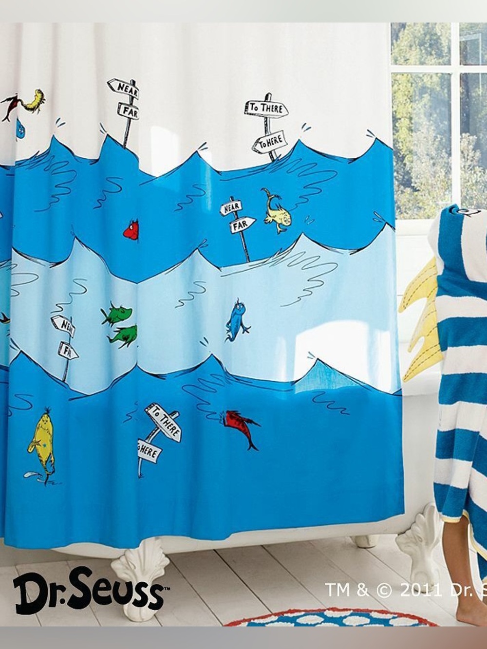 Pottery Barn Dr Seuss One Fish Two Fish Shower Curtain